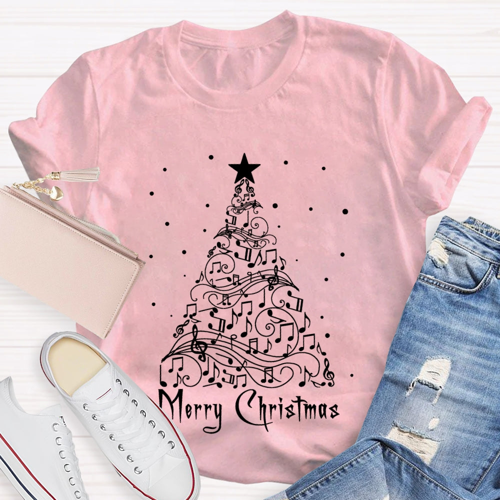 Merry Christmas Music Notes And Sheet Music Christmas Tree Music Teacher T-shirt