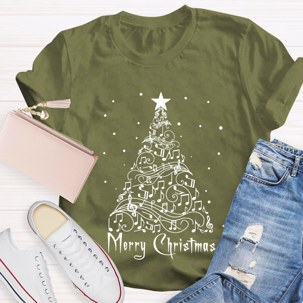 Merry Christmas Music Notes And Sheet Music Christmas Tree Music Teacher T-shirt