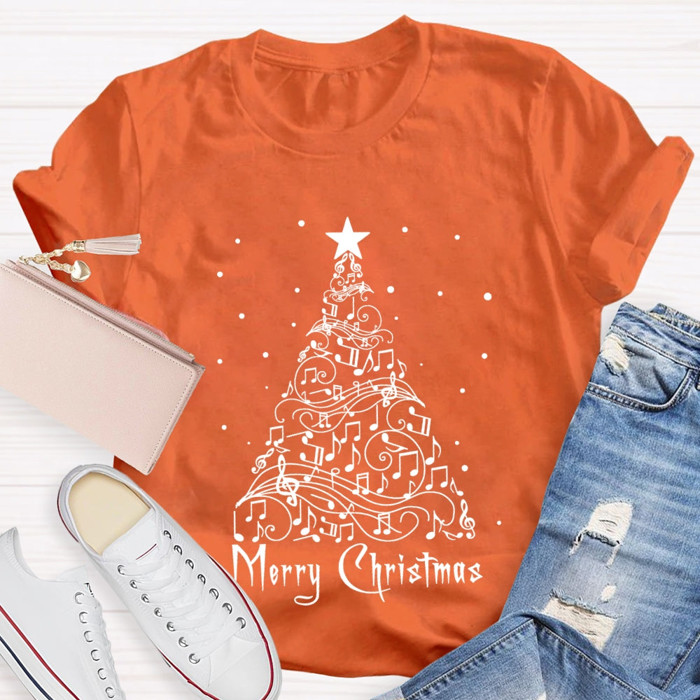 Merry Christmas Music Notes And Sheet Music Christmas Tree Music Teacher T-shirt