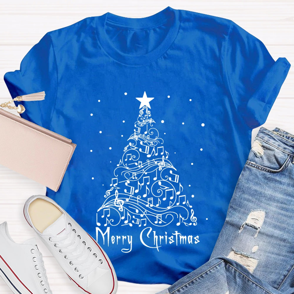 Merry Christmas Music Notes And Sheet Music Christmas Tree Music Teacher T-shirt