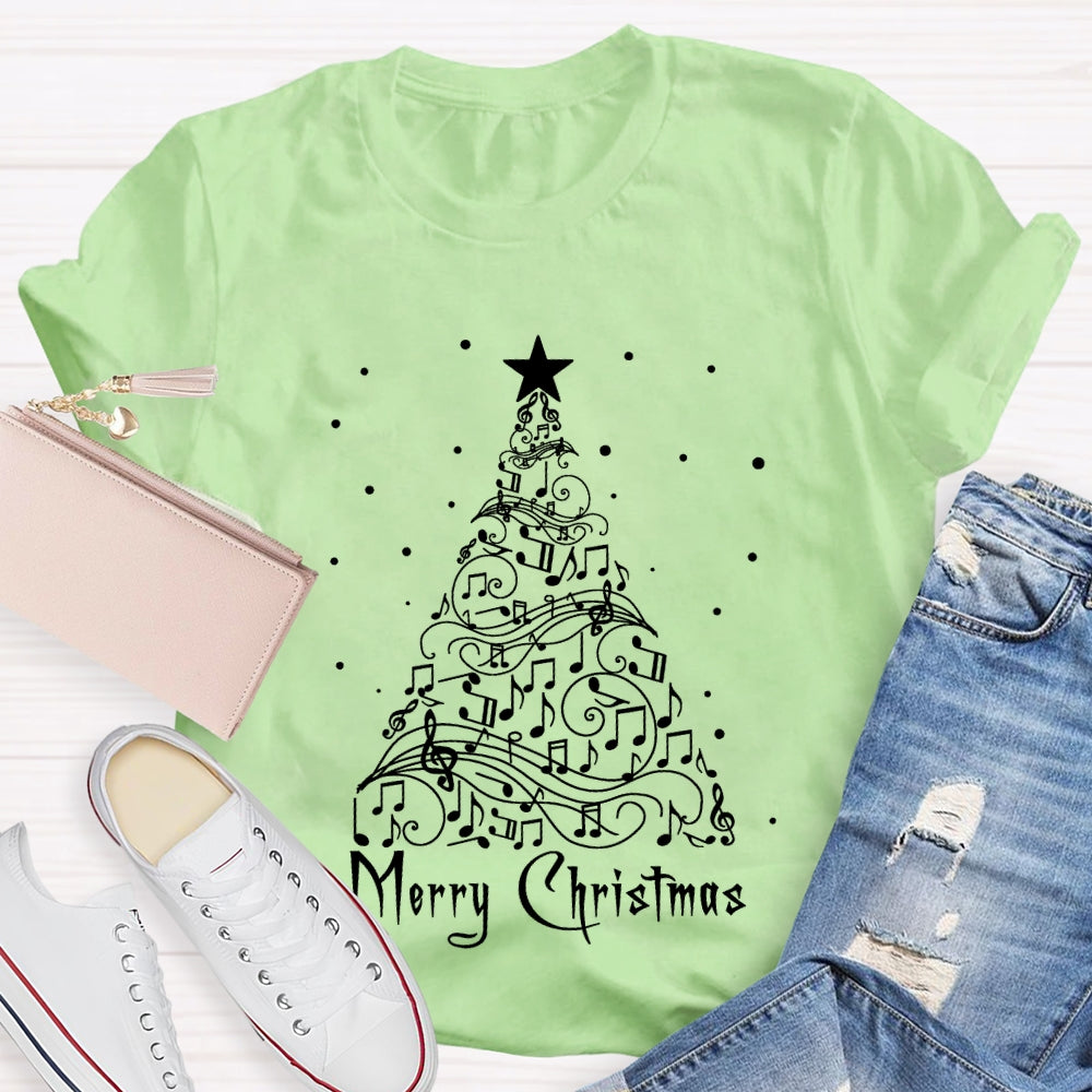 Merry Christmas Music Notes And Sheet Music Christmas Tree Music Teacher T-shirt