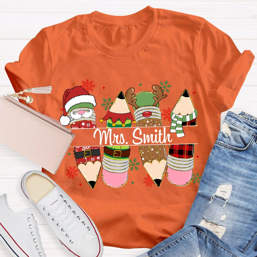 Personalized Name Christmas Pencil Snowflakes Christmas T-shirt