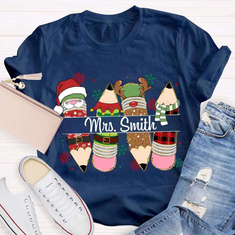 Personalized Name Christmas Pencil Snowflakes Christmas T-shirt