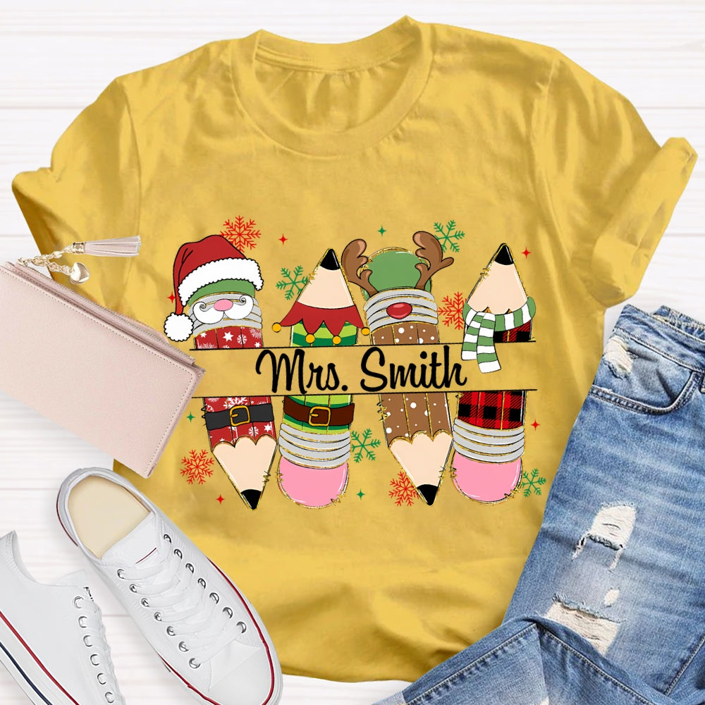Personalized Name Christmas Pencil Snowflakes Christmas T-shirt