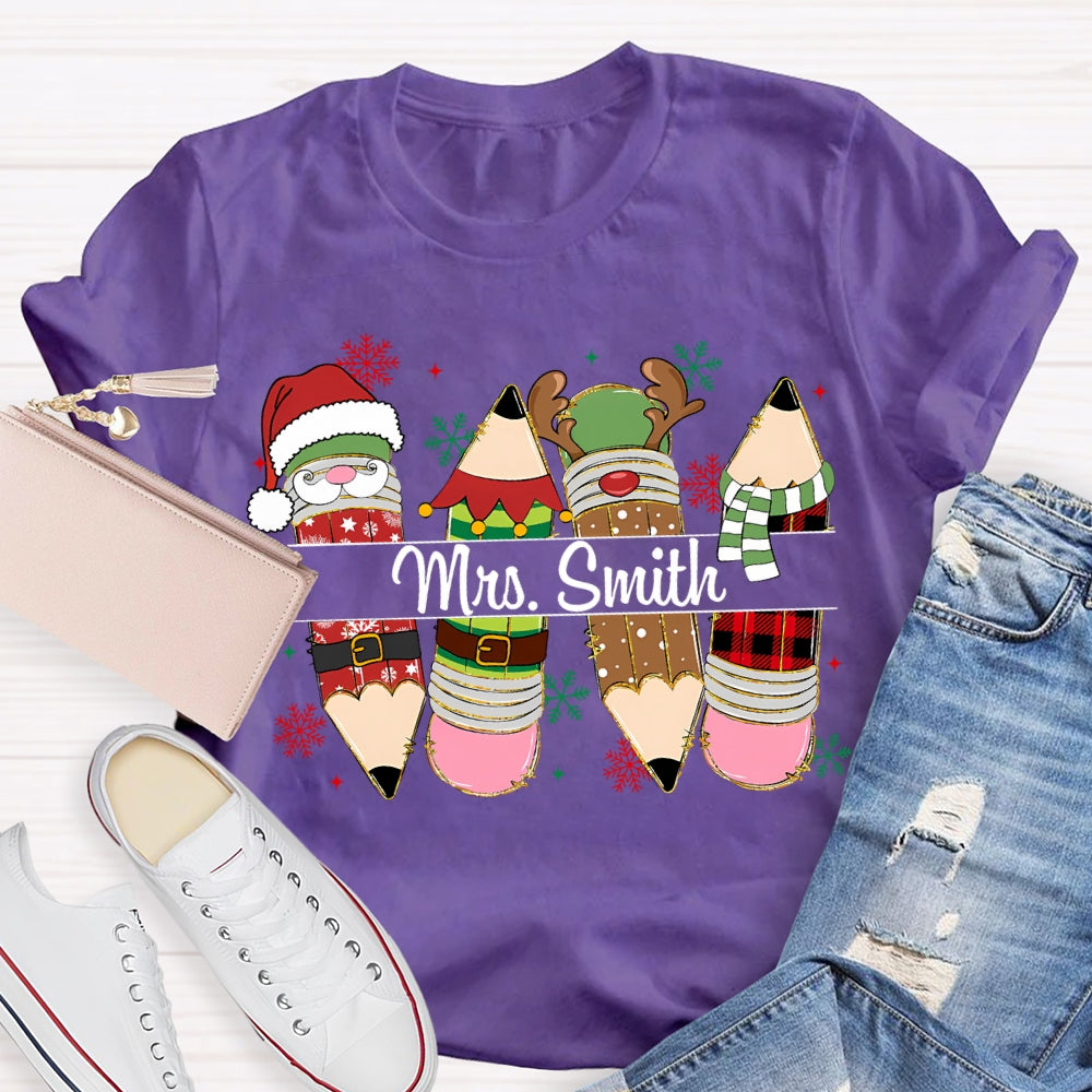 Personalized Name Christmas Pencil Snowflakes Christmas T-shirt