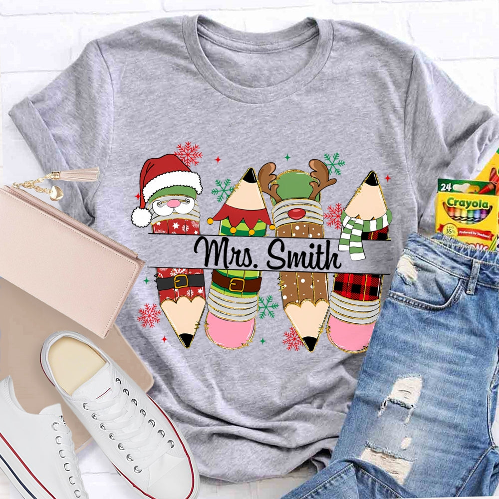 Personalized Name Christmas Pencil Snowflakes Christmas T-shirt
