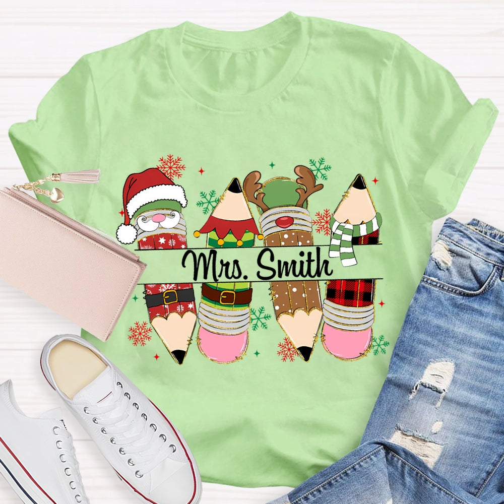 Personalized Name Christmas Pencil Snowflakes Christmas T-shirt