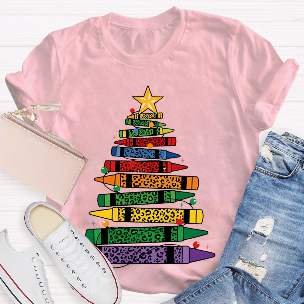 Colored Pencils Leopard Print Christmas Tree T-shirt