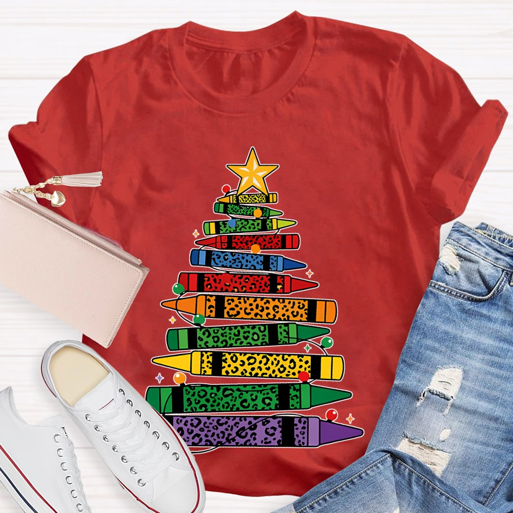 Colored Pencils Leopard Print Christmas Tree T-shirt