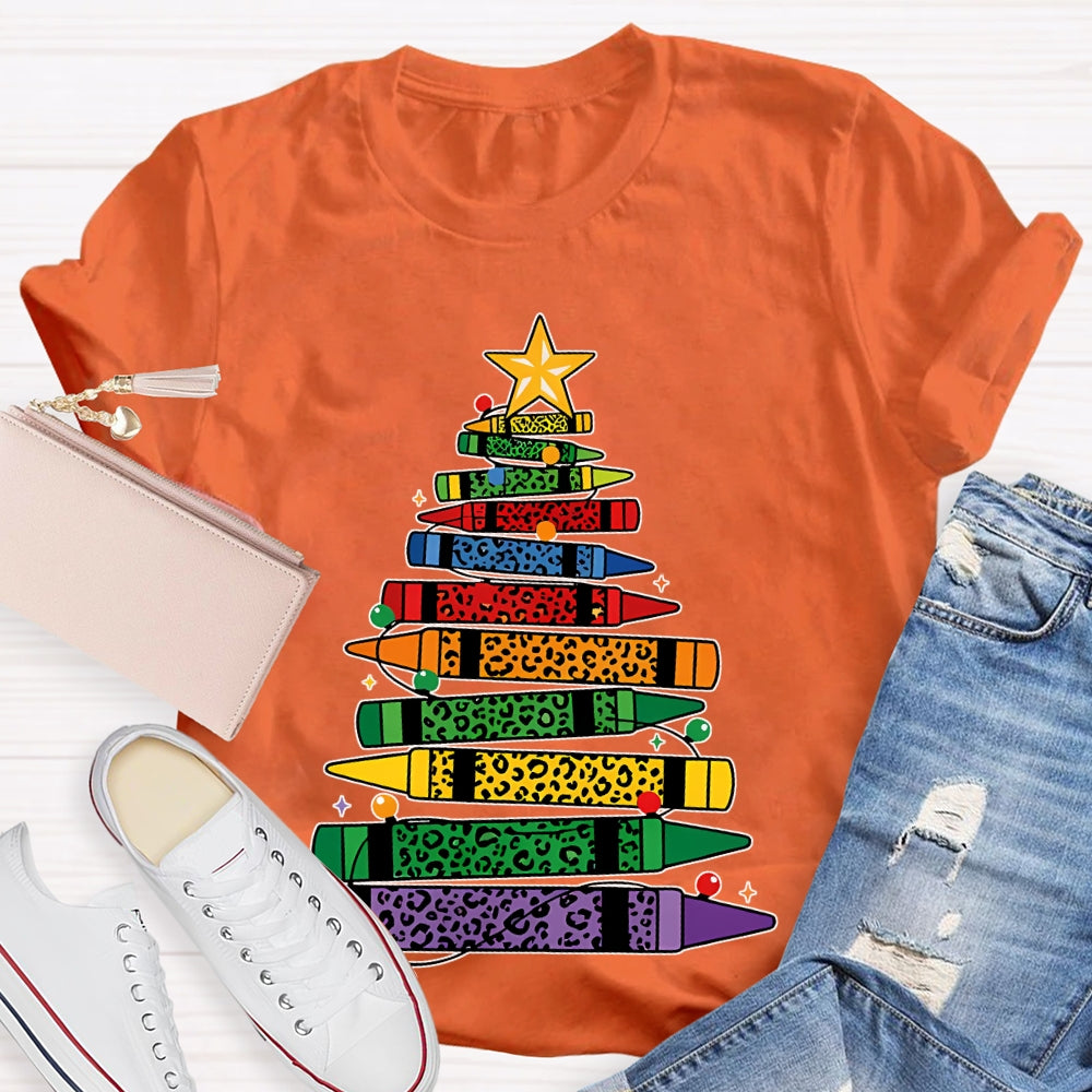 Colored Pencils Leopard Print Christmas Tree T-shirt