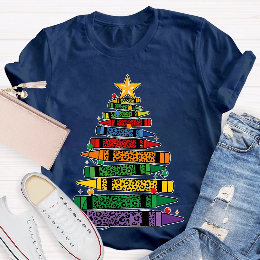 Colored Pencils Leopard Print Christmas Tree T-shirt
