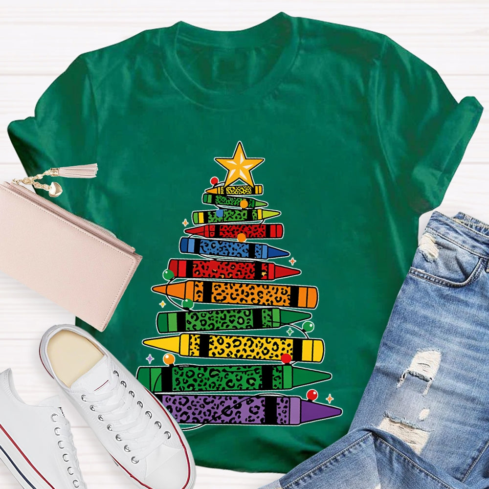 Colored Pencils Leopard Print Christmas Tree T-shirt