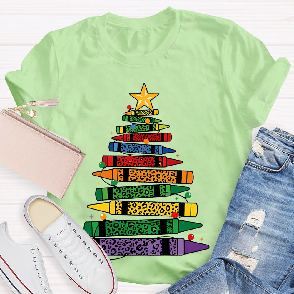 Colored Pencils Leopard Print Christmas Tree T-shirt