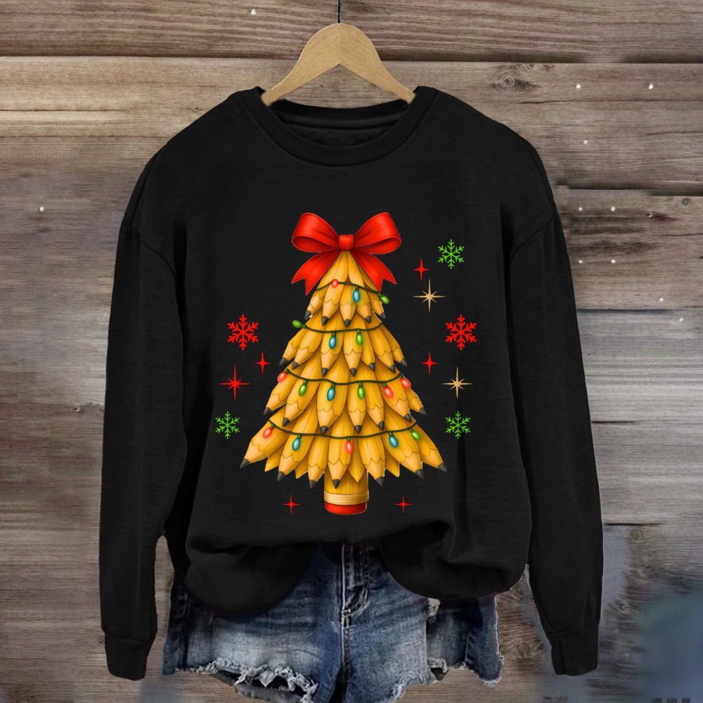 Pencil Christmas Tree Bow Sweatshirt