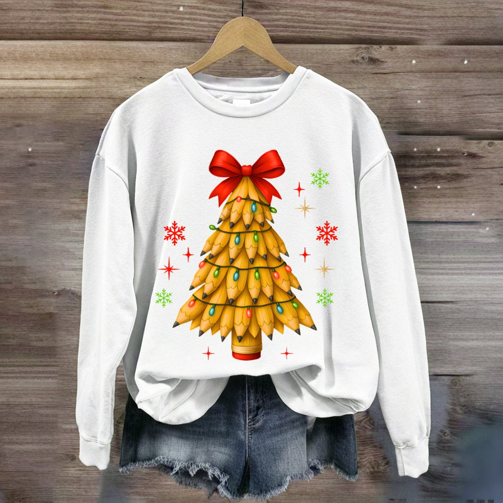Pencil Christmas Tree Bow Sweatshirt