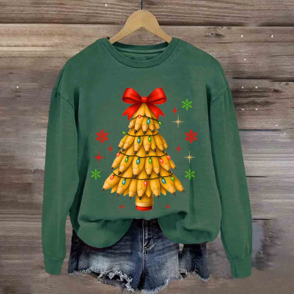 Pencil Christmas Tree Bow Sweatshirt