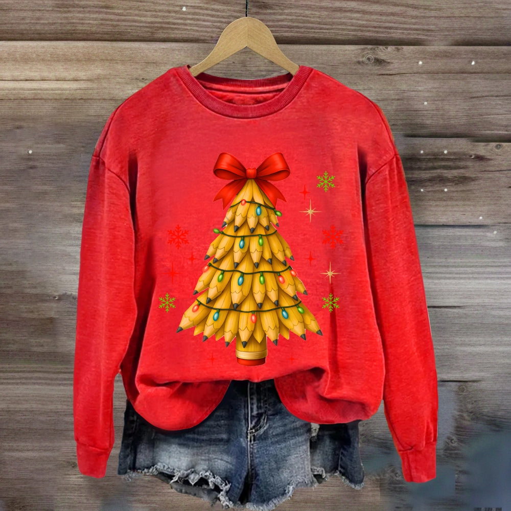 Pencil Christmas Tree Bow Sweatshirt