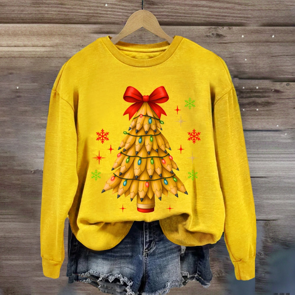 Pencil Christmas Tree Bow Sweatshirt