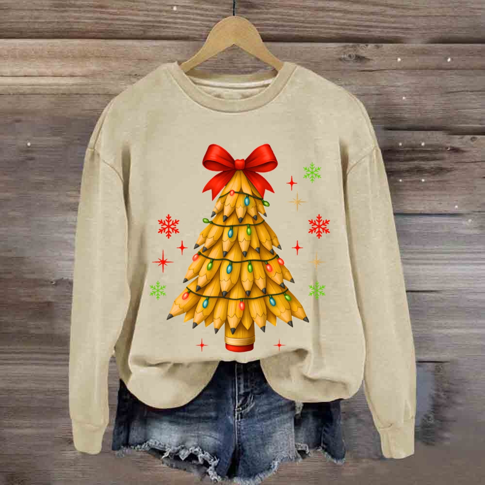 Pencil Christmas Tree Bow Sweatshirt