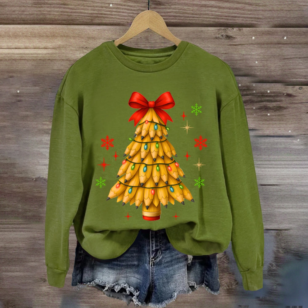 Pencil Christmas Tree Bow Sweatshirt