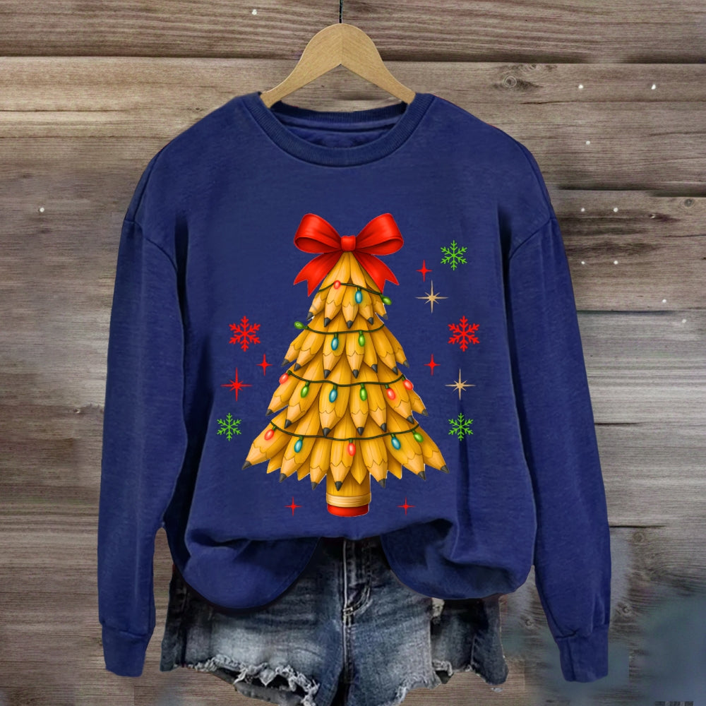 Pencil Christmas Tree Bow Sweatshirt