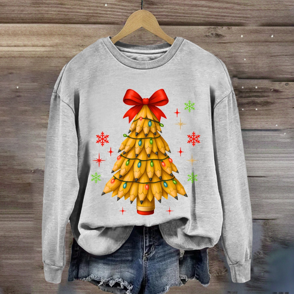 Pencil Christmas Tree Bow Sweatshirt