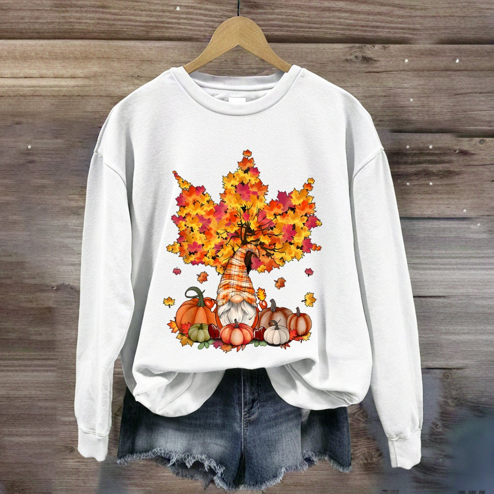 Orange Maple Leaves Fall Season Pumpkin Sweatshirt