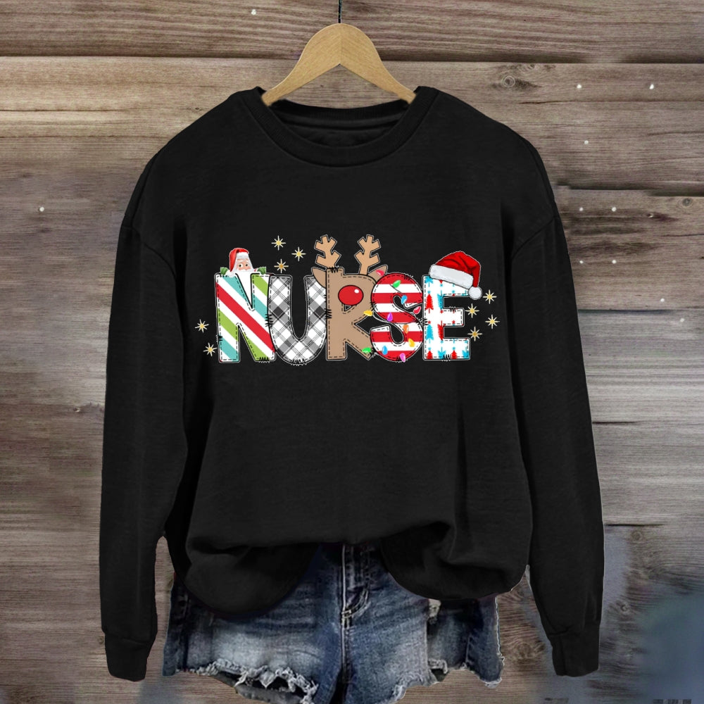 Christmas Plaid Print School Nurse Sweatshirt