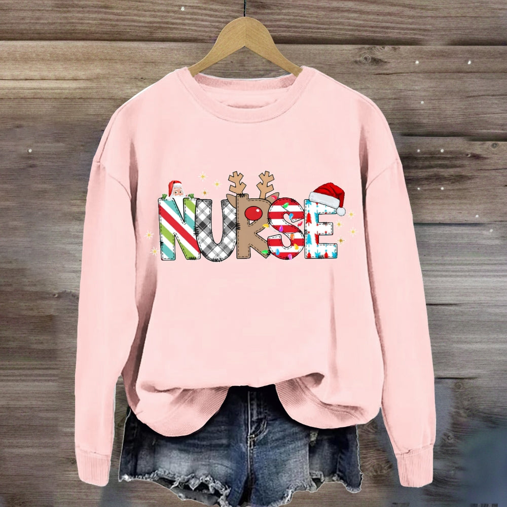 Christmas Plaid Print School Nurse Sweatshirt