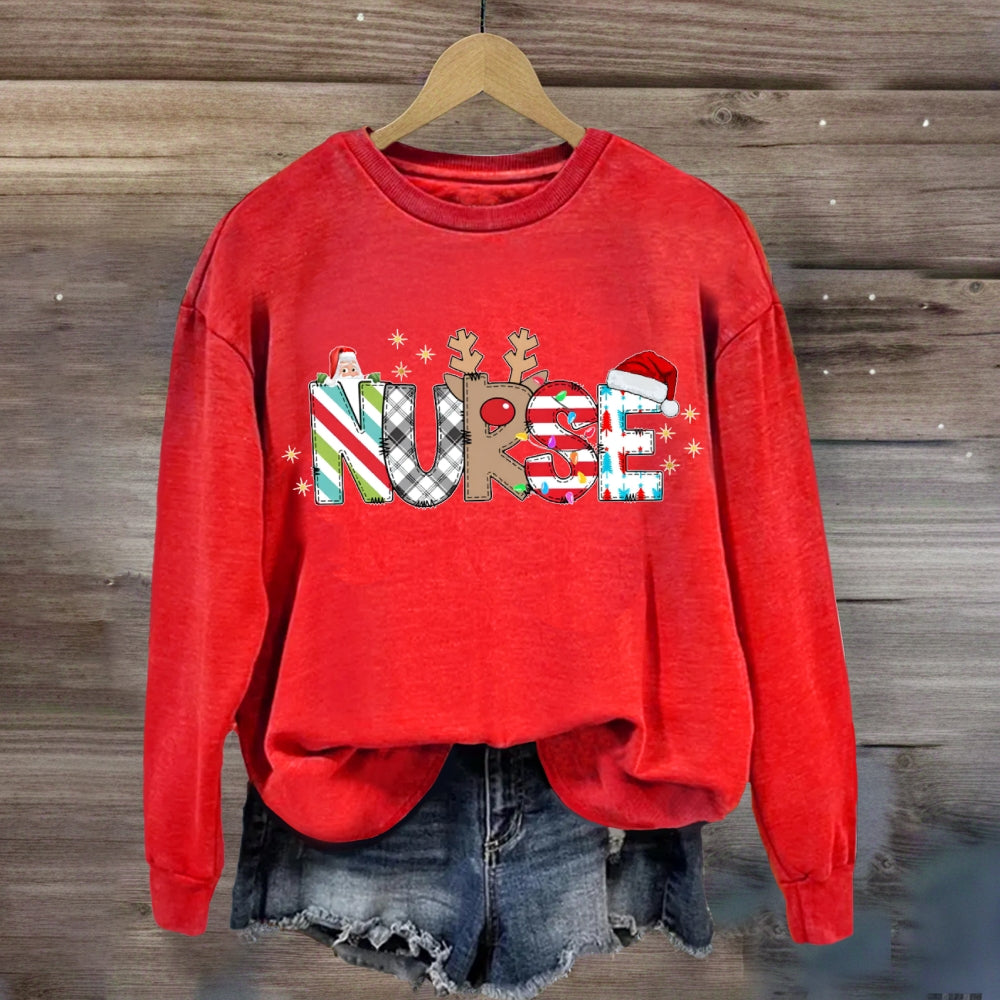 Christmas Plaid Print School Nurse Sweatshirt