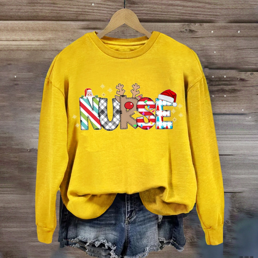 Christmas Plaid Print School Nurse Sweatshirt