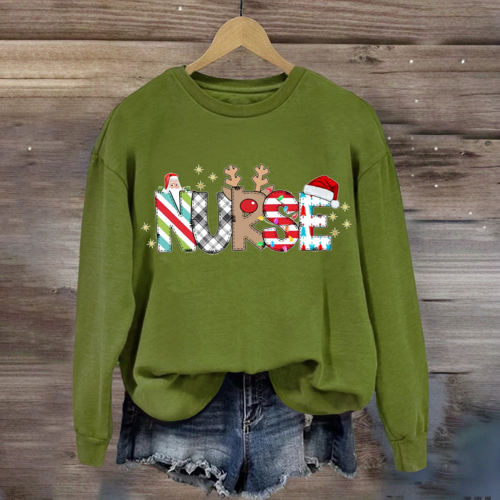 Christmas Plaid Print School Nurse Sweatshirt