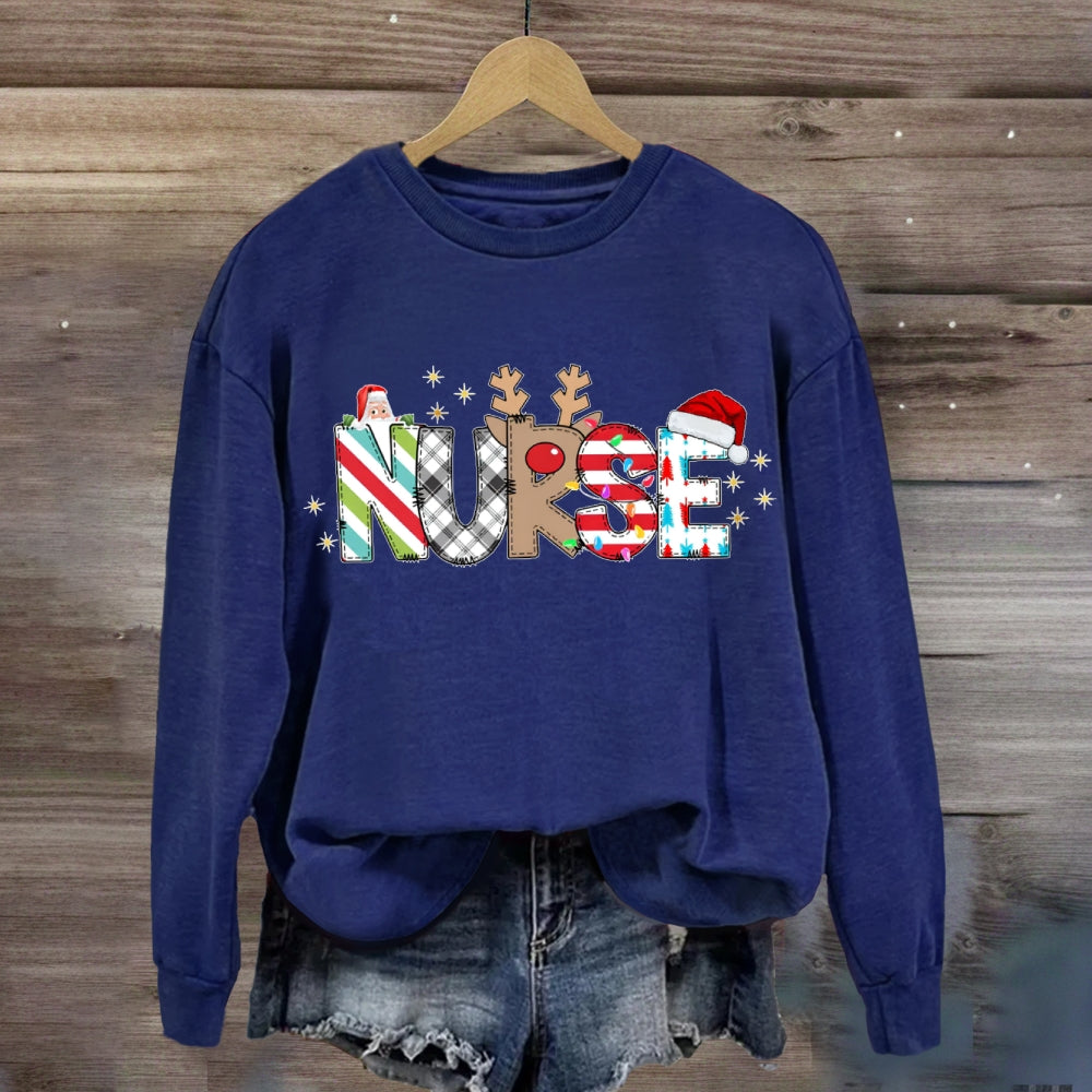 Christmas Plaid Print School Nurse Sweatshirt