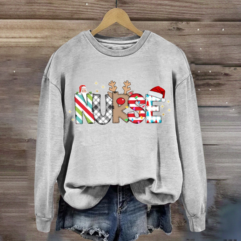 Christmas Plaid Print School Nurse Sweatshirt