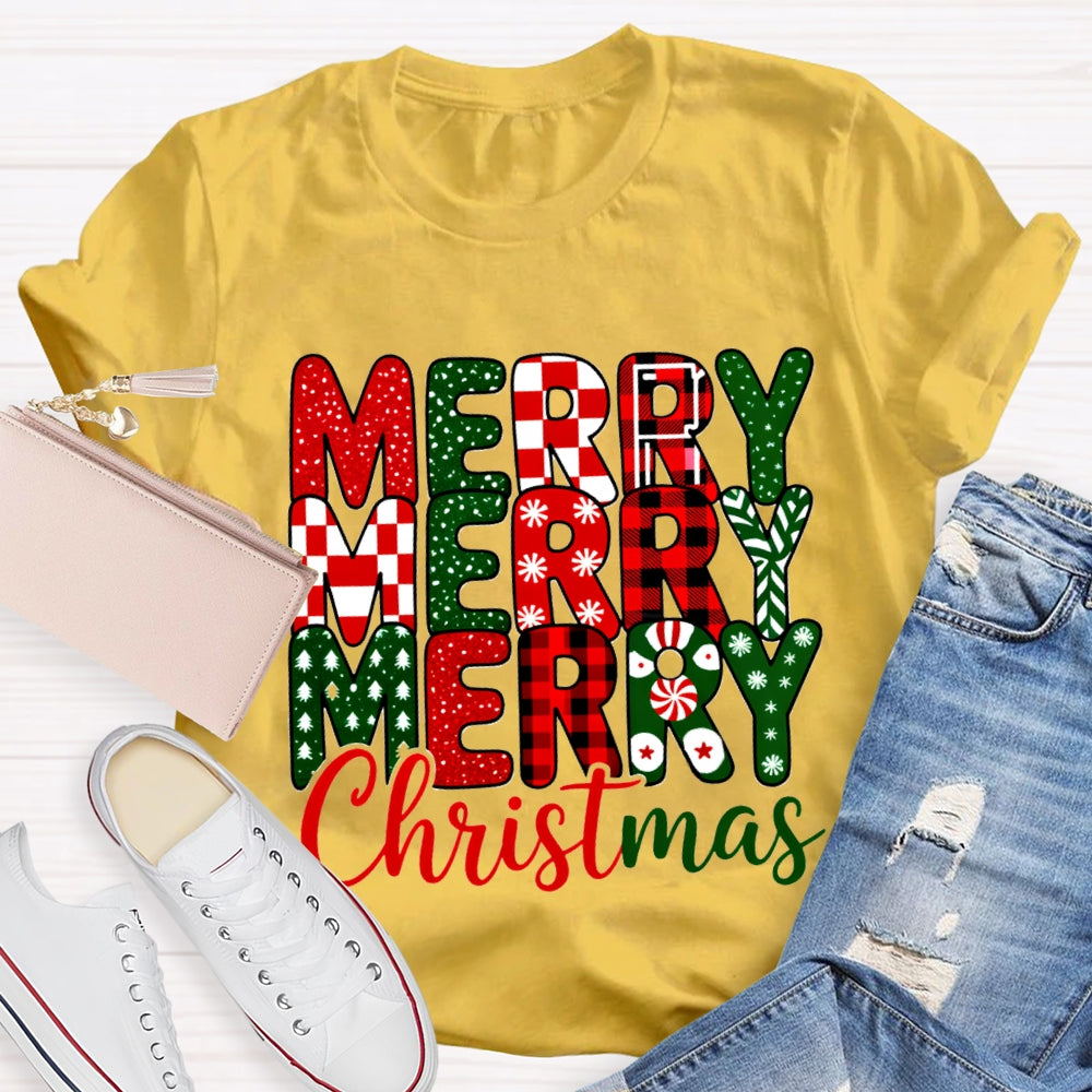 Merry Christmas Plaid Snowflakes T-Shirt