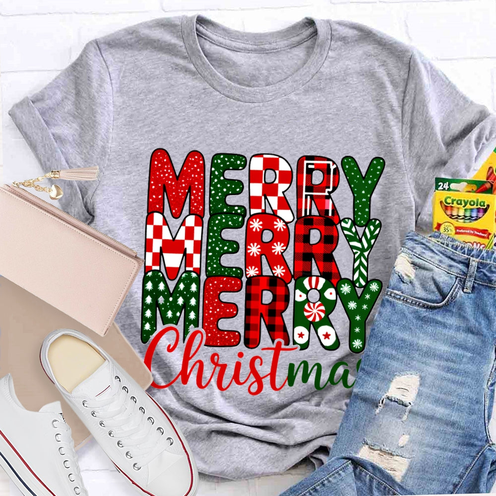 Merry Christmas Plaid Snowflakes T-Shirt