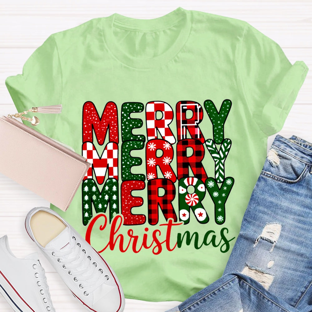 Merry Christmas Plaid Snowflakes T-Shirt