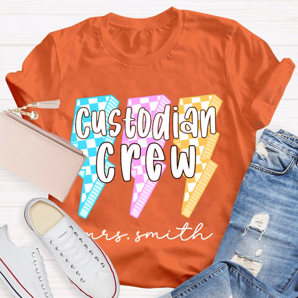 Personalized Name Custodian Crew Leopard Lightning Print T-shirt