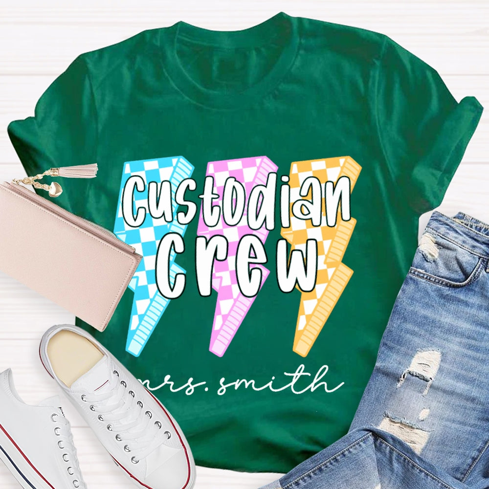 Personalized Name Custodian Crew Leopard Lightning Print T-shirt
