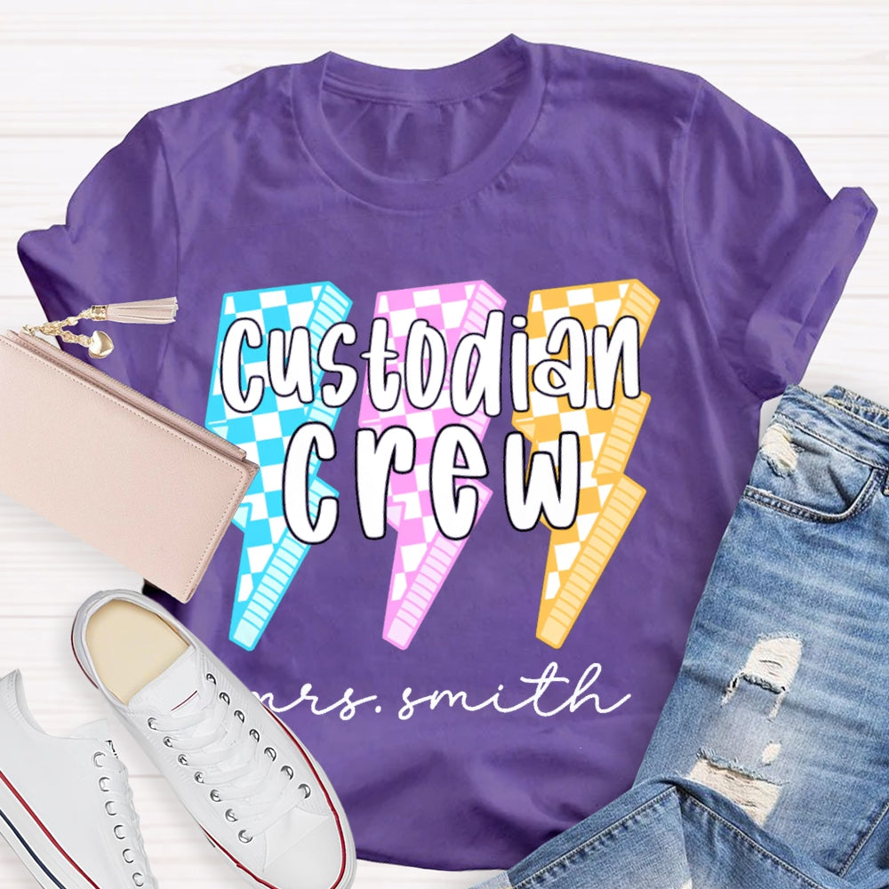 Personalized Name Custodian Crew Leopard Lightning Print T-shirt