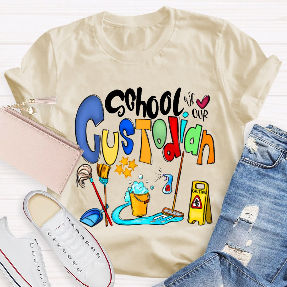 School Custodian Colorful Font Printing T-shirt
