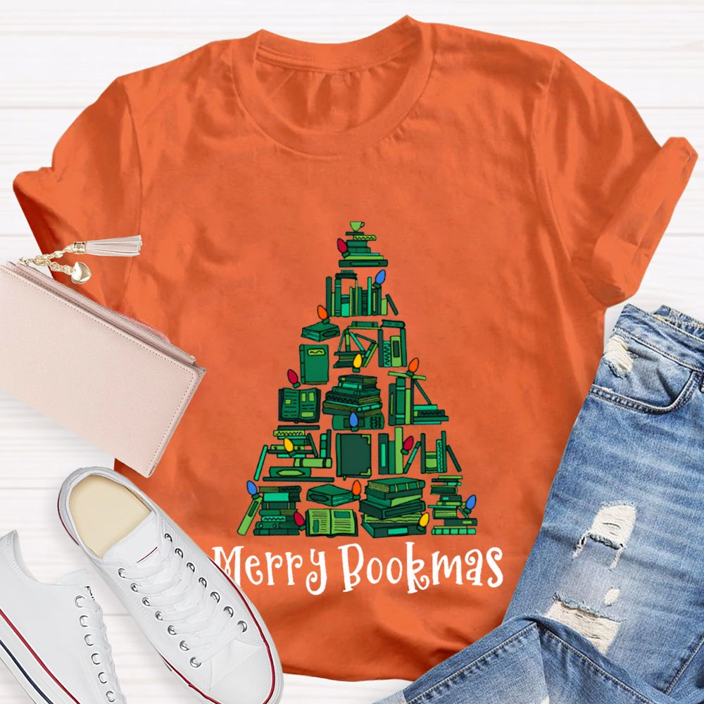 Merry Bookmas Christmas Tree Shaped Books Christmas T-shirt