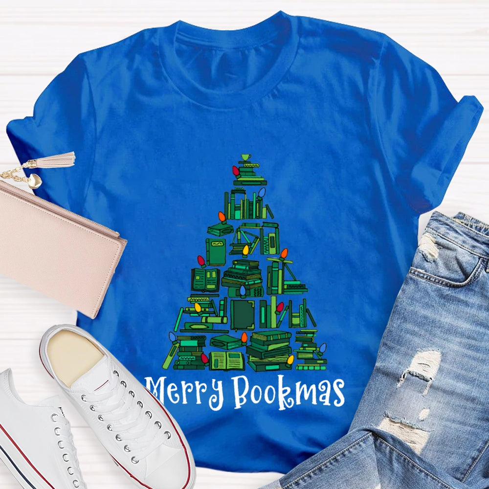 Merry Bookmas Christmas Tree Shaped Books Christmas T-shirt