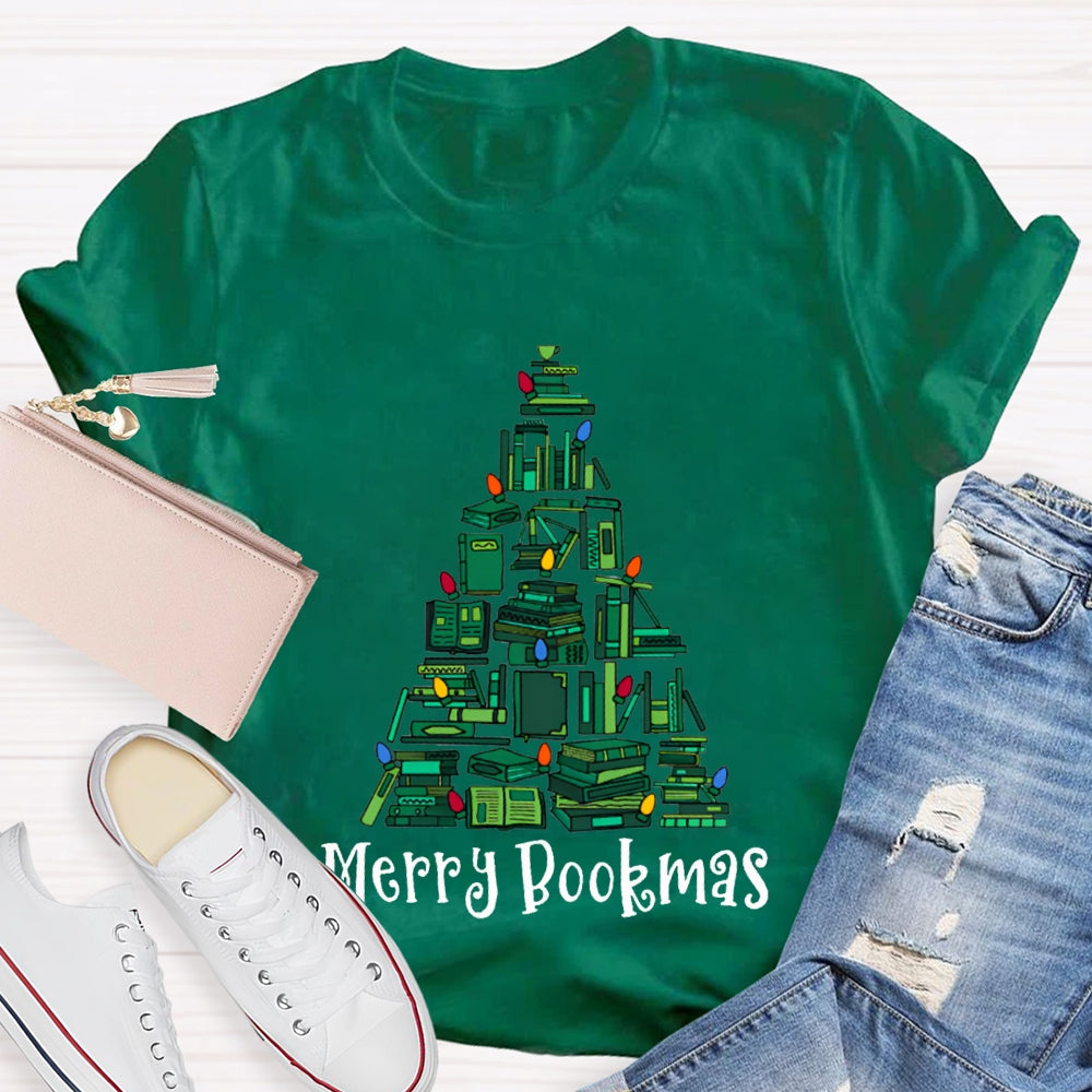 Merry Bookmas Christmas Tree Shaped Books Christmas T-shirt