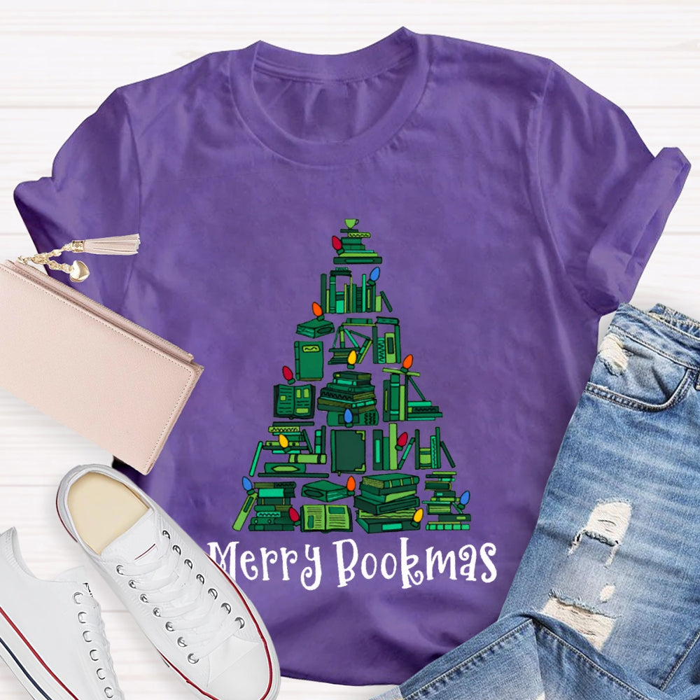 Merry Bookmas Christmas Tree Shaped Books Christmas T-shirt