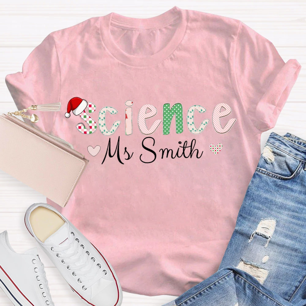 Personalized Name Science Teacher Little Heart Christmas T-shirt