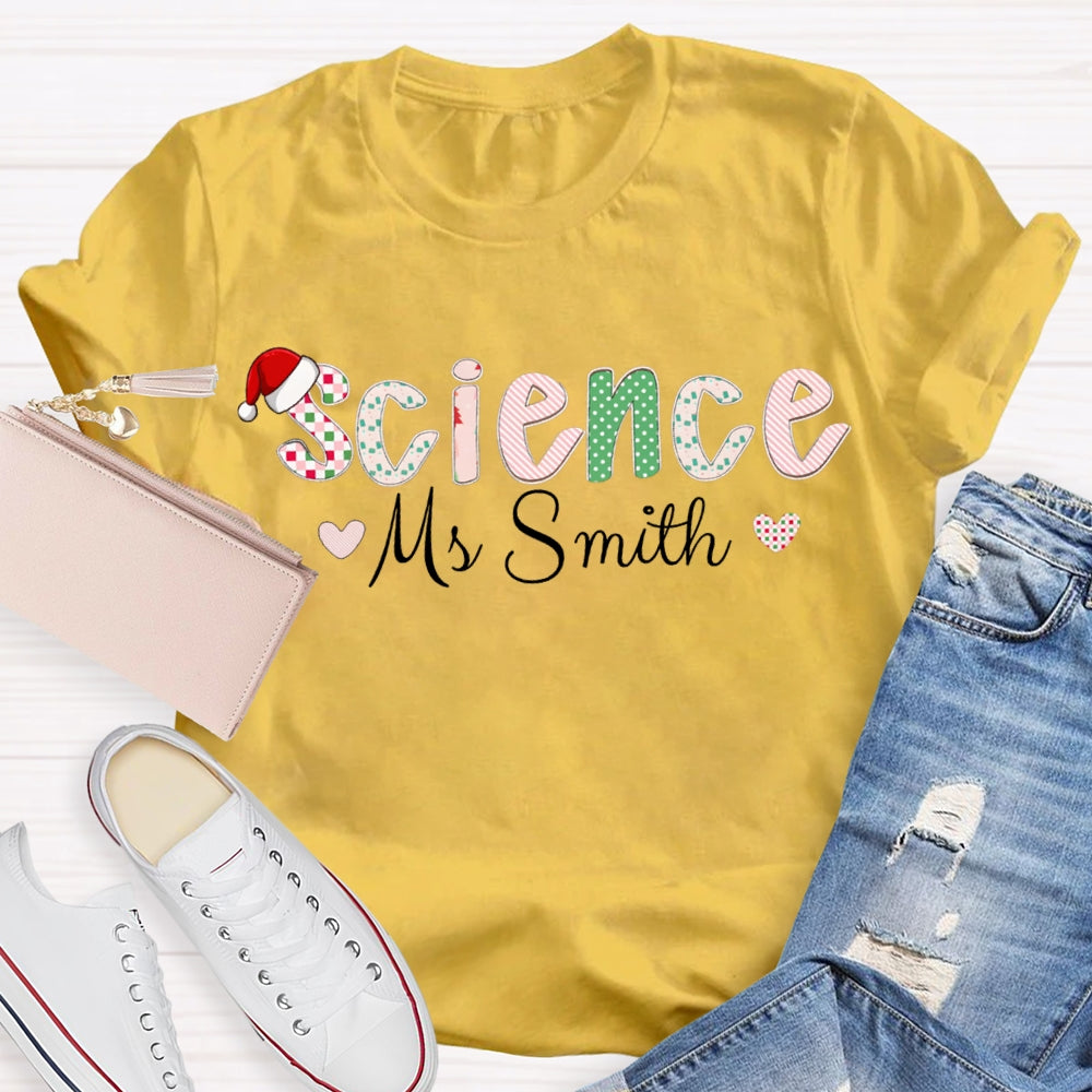 Personalized Name Science Teacher Little Heart Christmas T-shirt