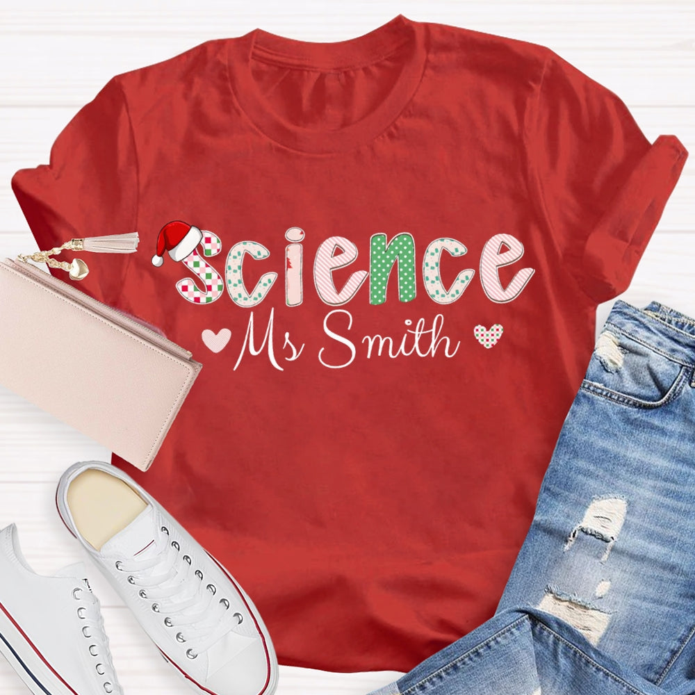Personalized Name Science Teacher Little Heart Christmas T-shirt