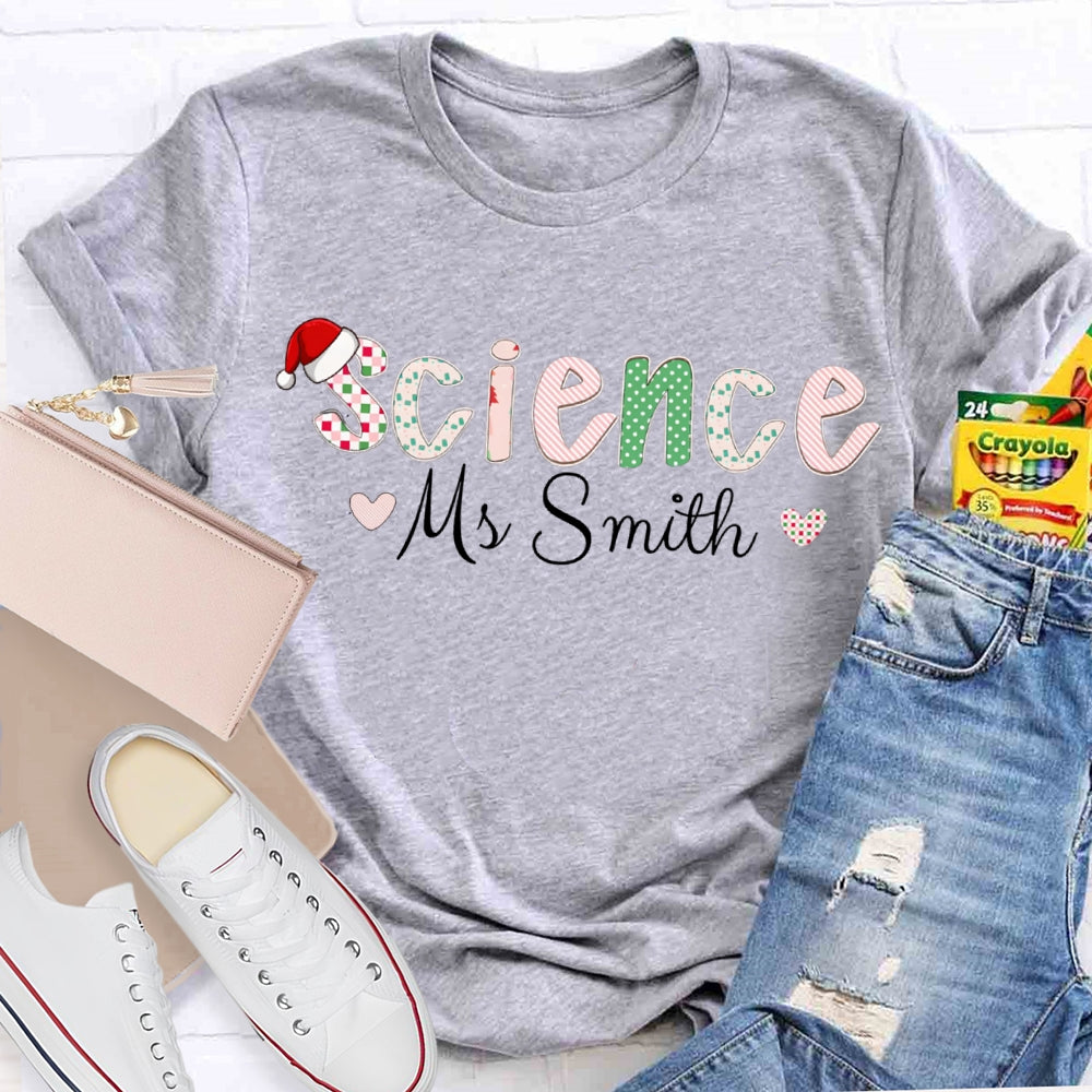 Personalized Name Science Teacher Little Heart Christmas T-shirt