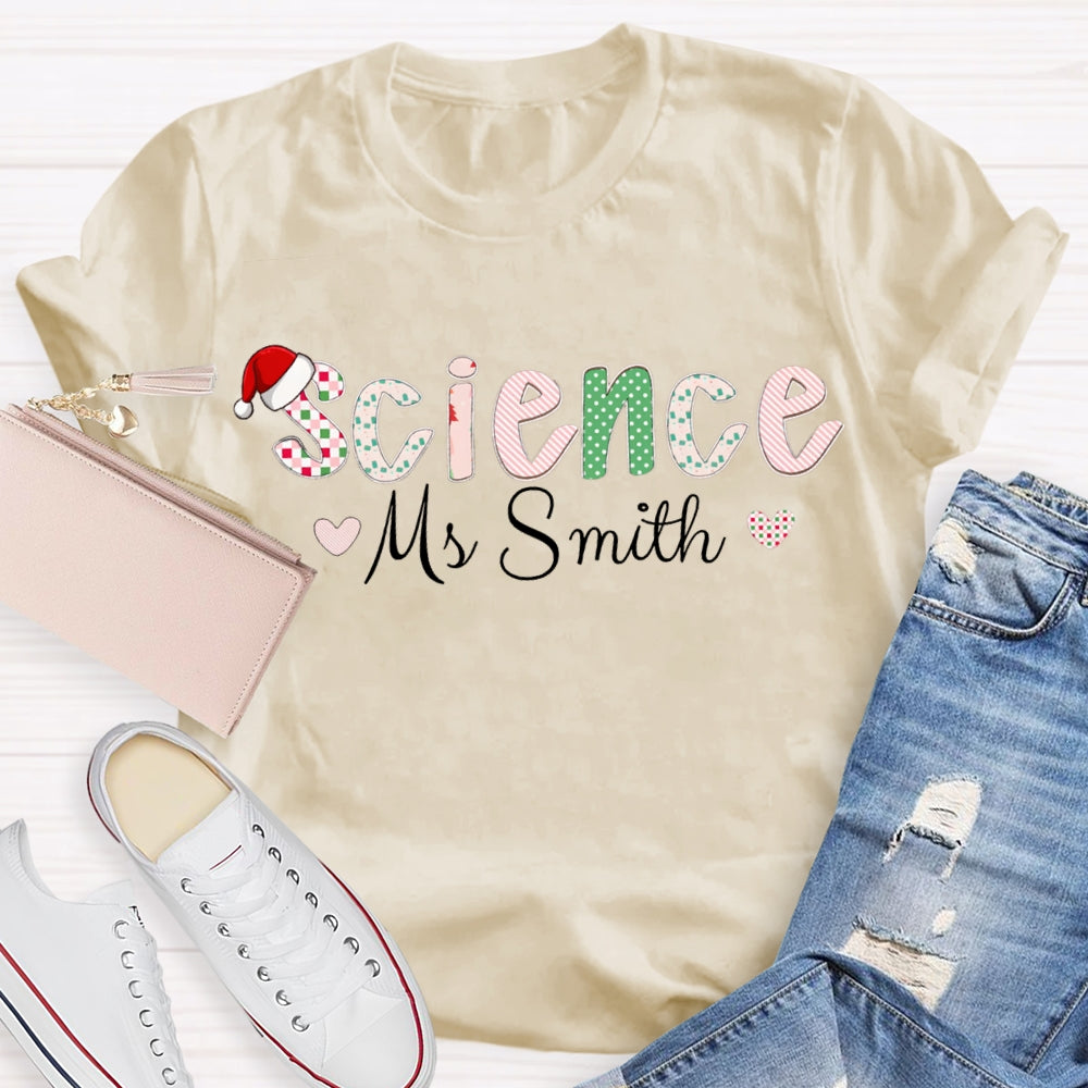 Personalized Name Science Teacher Little Heart Christmas T-shirt